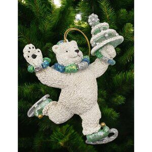 Vintage Ice Skating Polar Bear Christmas Tree Ornament Silvestri Glitter Accents